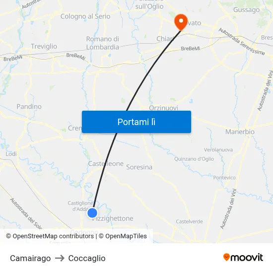 Camairago to Coccaglio map