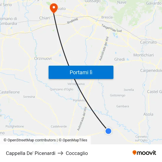 Cappella De' Picenardi to Coccaglio map