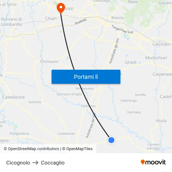 Cicognolo to Coccaglio map