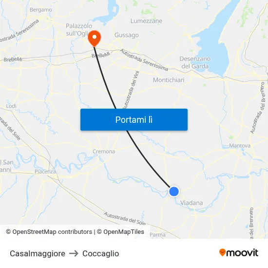 Casalmaggiore to Coccaglio map