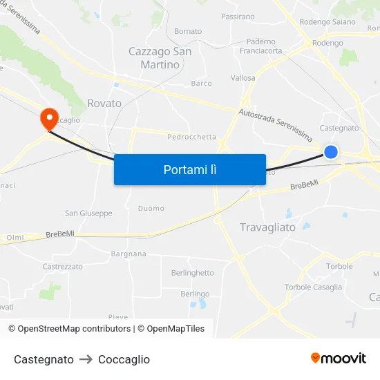 Castegnato to Coccaglio map