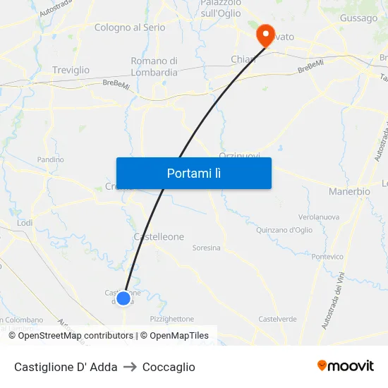 Castiglione D' Adda to Coccaglio map