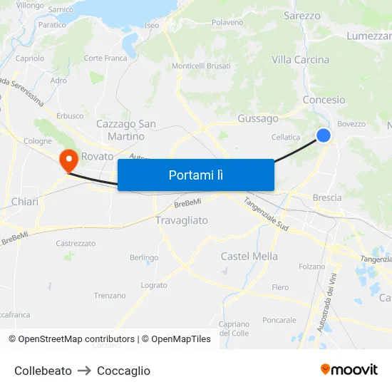 Collebeato to Coccaglio map