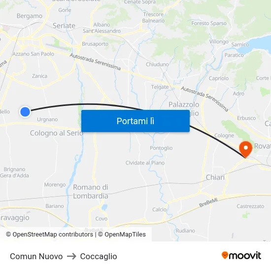 Comun Nuovo to Coccaglio map