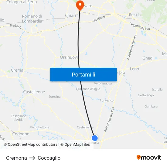 Cremona to Coccaglio map