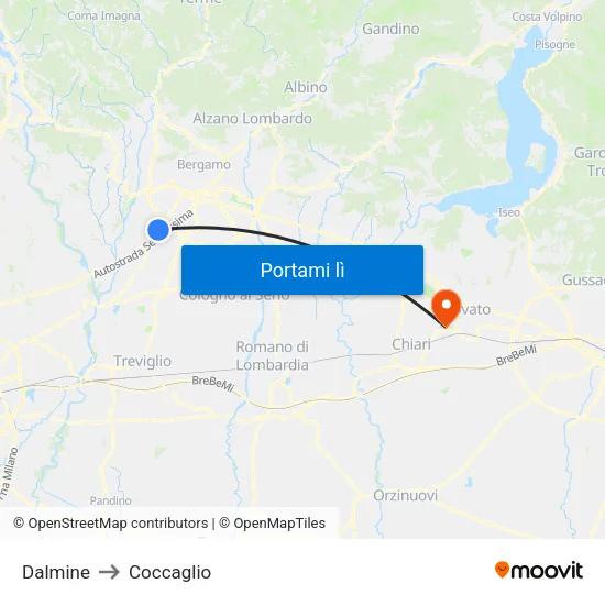 Dalmine to Coccaglio map