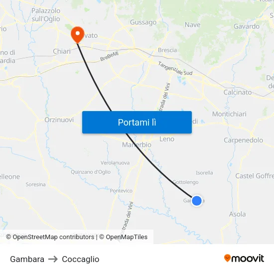 Gambara to Coccaglio map