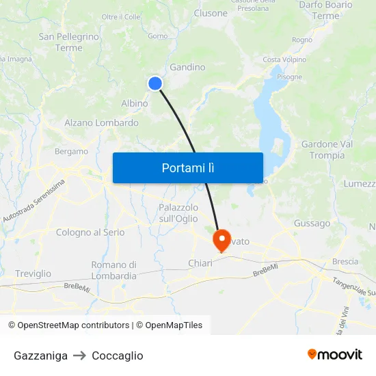 Gazzaniga to Coccaglio map