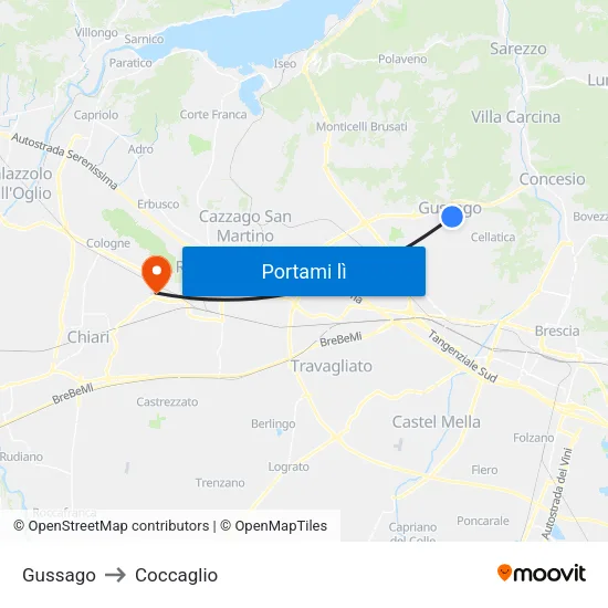 Gussago to Coccaglio map