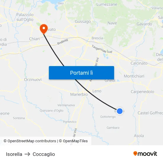 Isorella to Coccaglio map