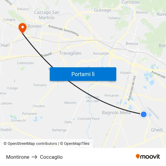 Montirone to Coccaglio map