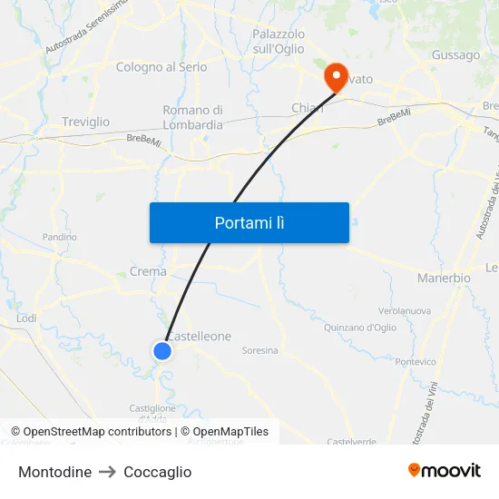 Montodine to Coccaglio map