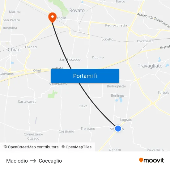 Maclodio to Coccaglio map