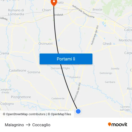 Malagnino to Coccaglio map