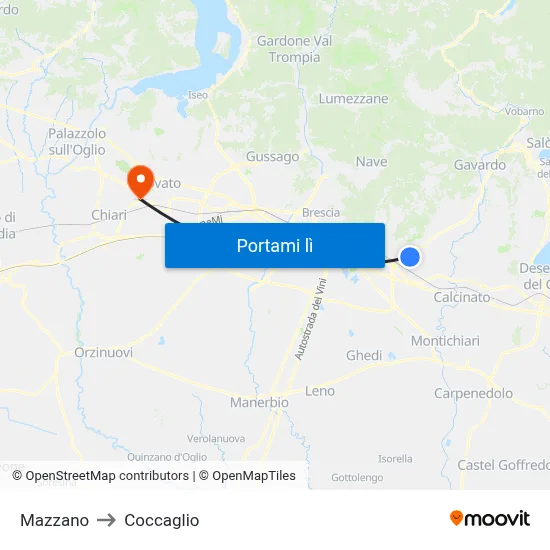 Mazzano to Coccaglio map