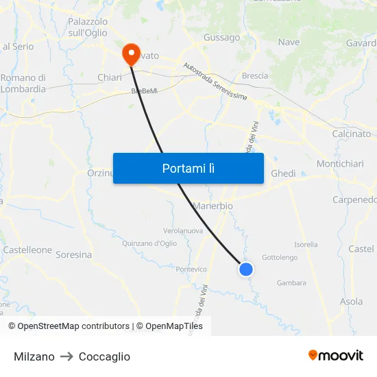 Milzano to Coccaglio map