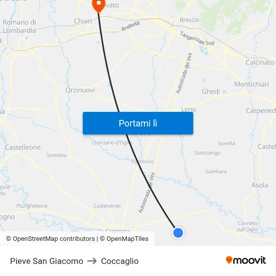 Pieve San Giacomo to Coccaglio map