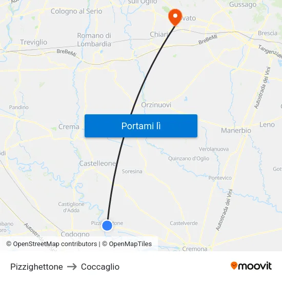 Pizzighettone to Coccaglio map