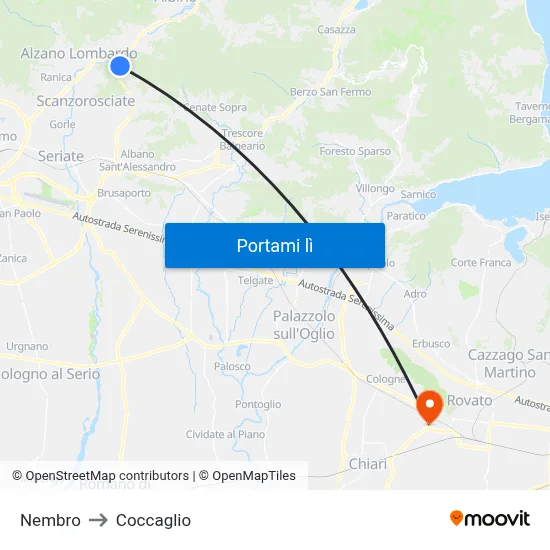 Nembro to Coccaglio map