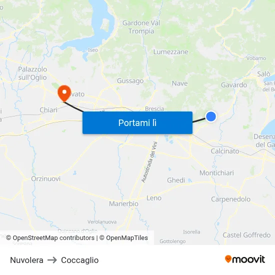 Nuvolera to Coccaglio map