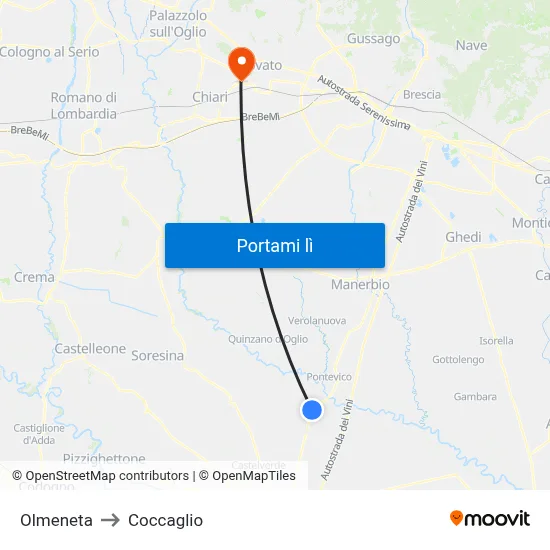 Olmeneta to Coccaglio map