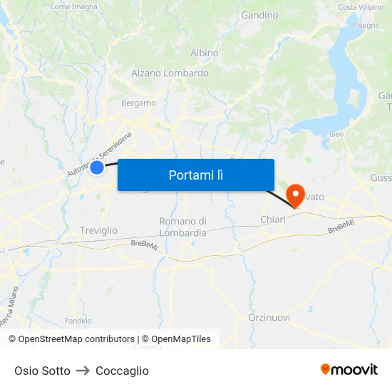 Osio Sotto to Coccaglio map