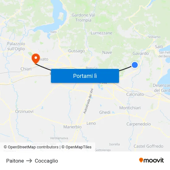 Paitone to Coccaglio map