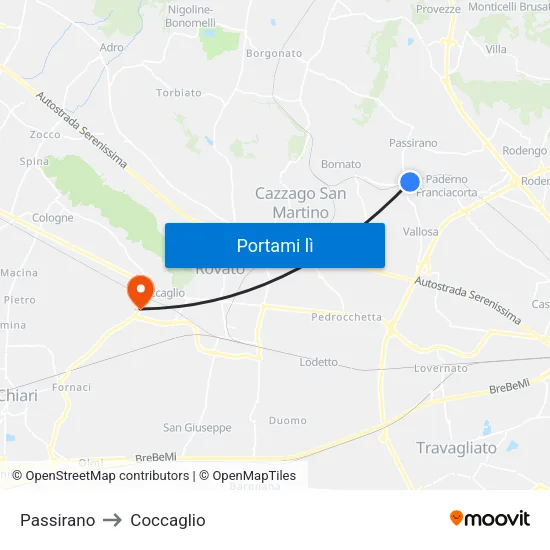 Passirano to Coccaglio map