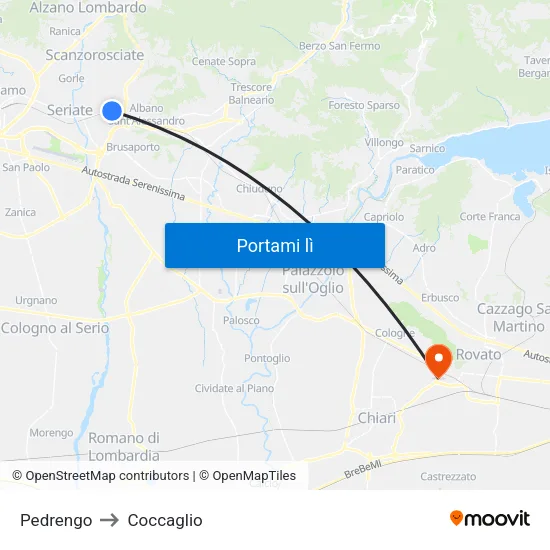 Pedrengo to Coccaglio map