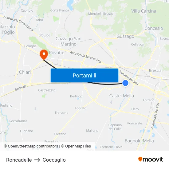 Roncadelle to Coccaglio map