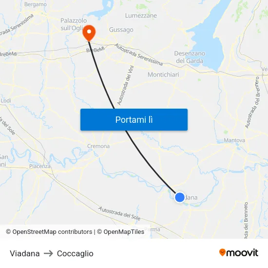 Viadana to Coccaglio map