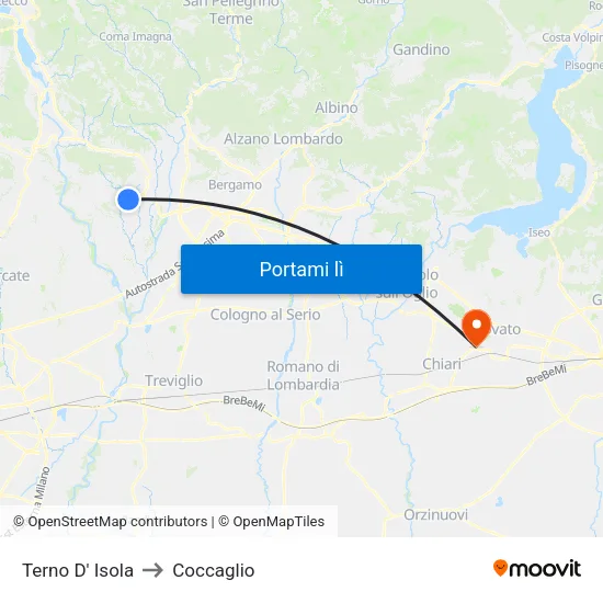 Terno D' Isola to Coccaglio map