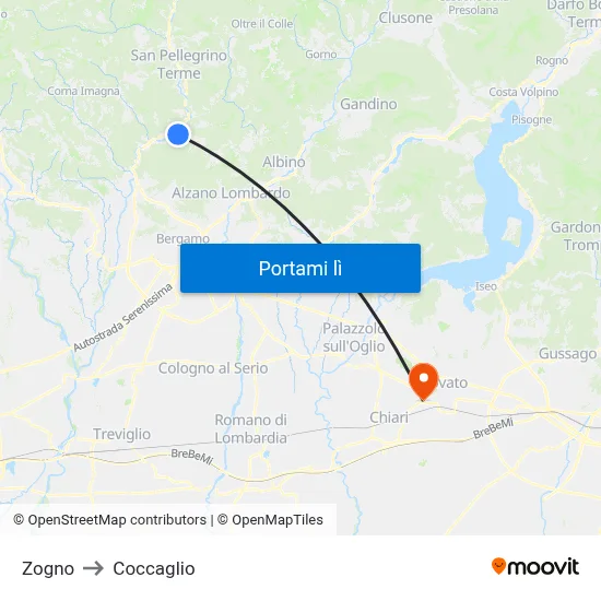 Zogno to Coccaglio map