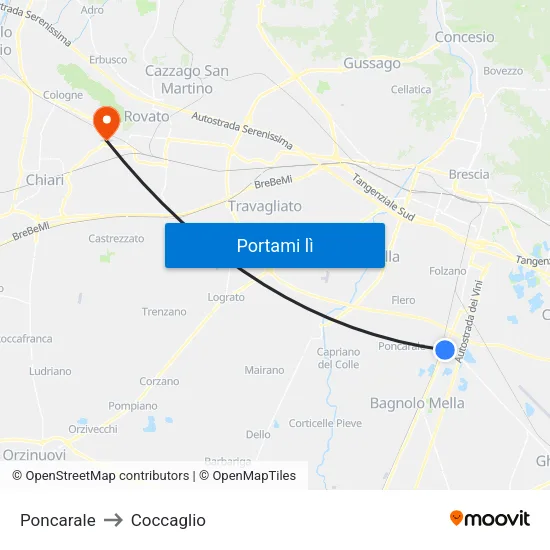 Poncarale to Coccaglio map