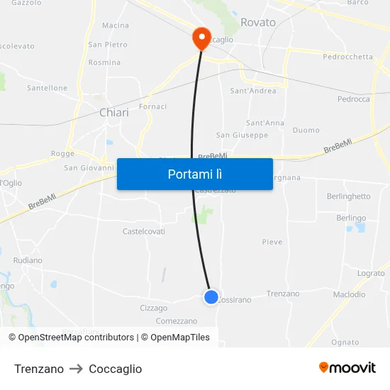 Trenzano to Coccaglio map