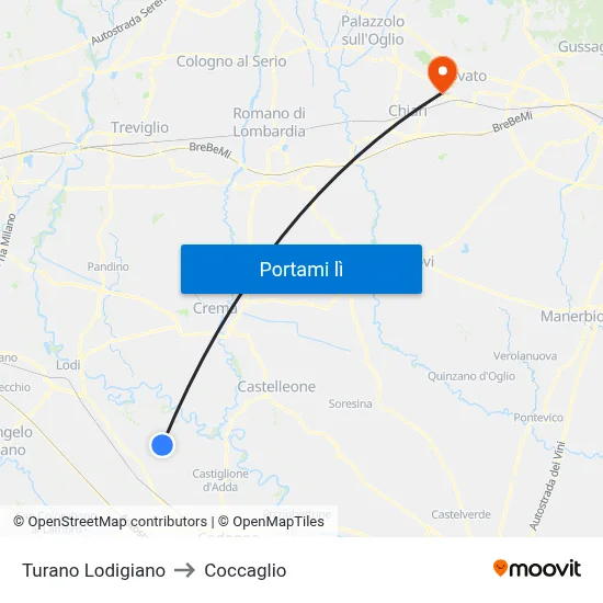 Turano Lodigiano to Coccaglio map