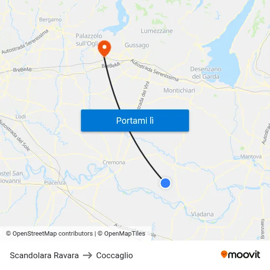 Scandolara Ravara to Coccaglio map