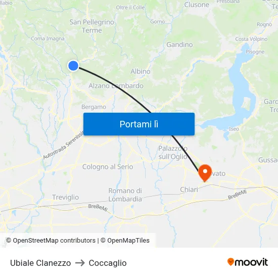 Ubiale Clanezzo to Coccaglio map