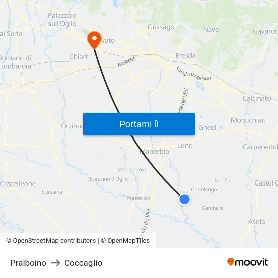 Pralboino to Coccaglio map