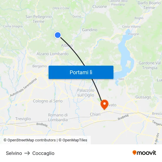 Selvino to Coccaglio map