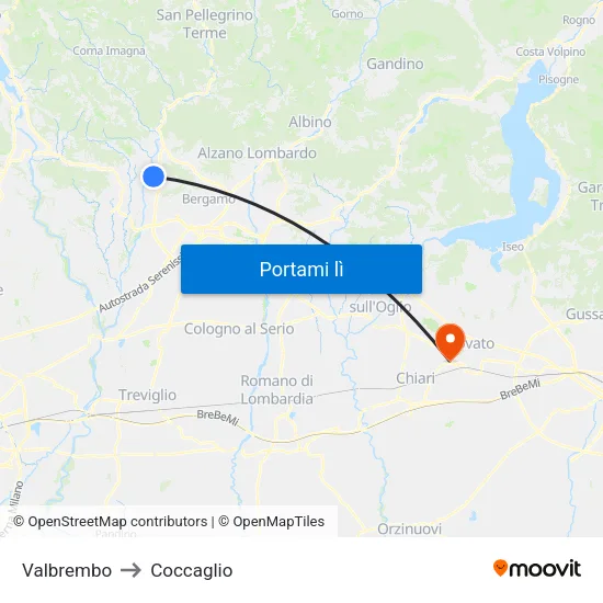 Valbrembo to Coccaglio map