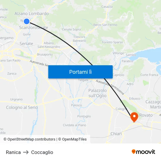 Ranica to Coccaglio map