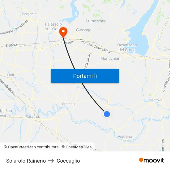 Solarolo Rainerio to Coccaglio map