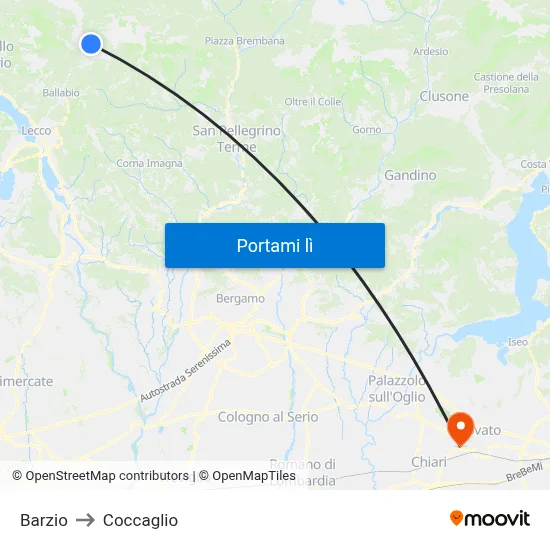 Barzio to Coccaglio map