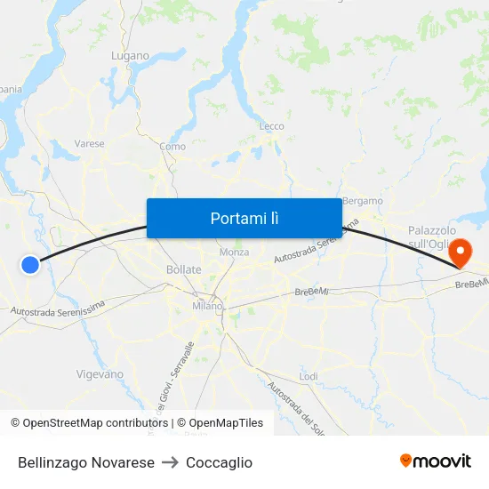 Bellinzago Novarese to Coccaglio map