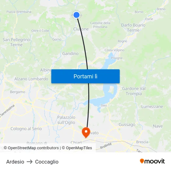Ardesio to Coccaglio map