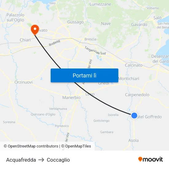 Acquafredda to Coccaglio map