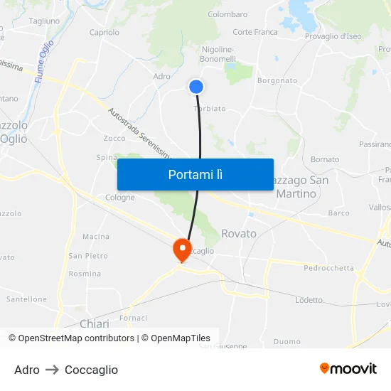 Adro to Coccaglio map