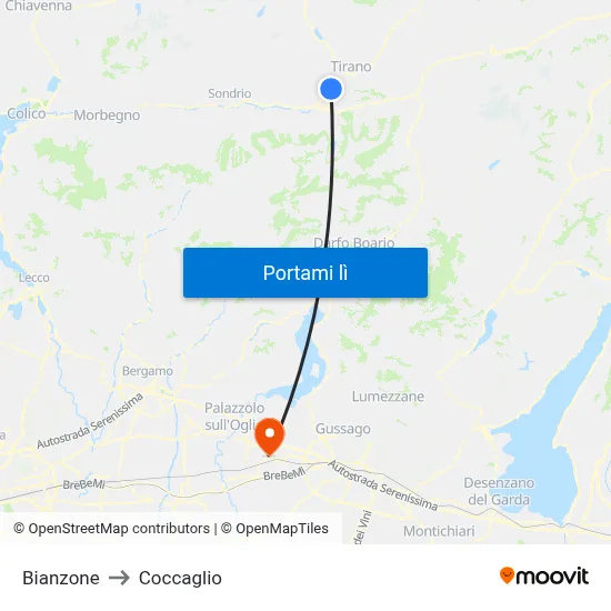 Bianzone to Coccaglio map