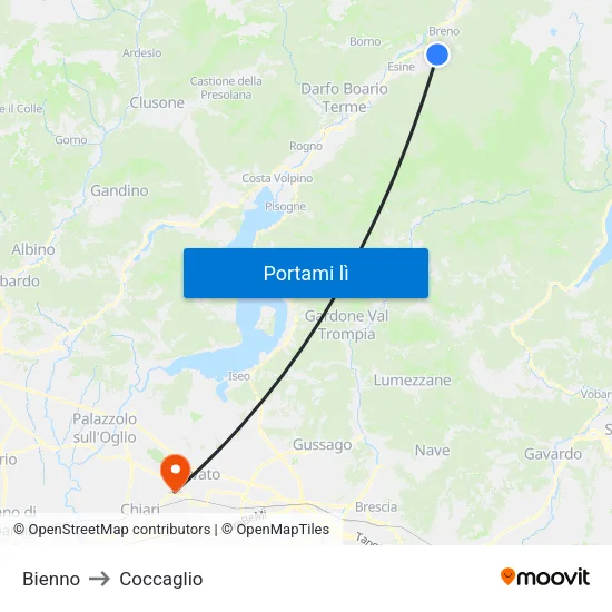 Bienno to Coccaglio map